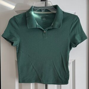American Eagle Outfitters Women's Teal Crop Polo Top